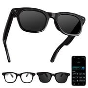 Smart Glasses with Bluetooth and Camera,AILKIN 24Hrs Playtime 1200P Video Recording Smart Bluetooth Sunglasses with 3 Replaceable Lenses Real Time Translation Built-in ChatGPT AI Smart Glasses,Black