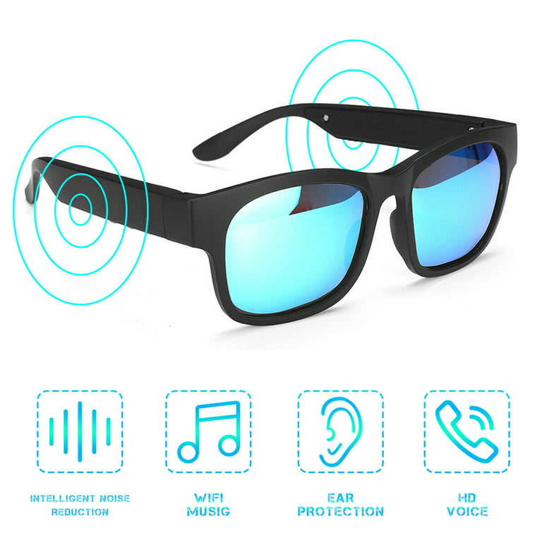 Smart Glasses Bluetooth Waterproof Sunglasses, Open Ear Audio Sunglasses  Speaker for Outdoor Sports Compatiable (Blue)