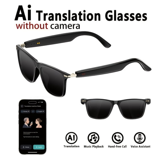 Smart Glasses(Camera/ Audio Only Versions)- AI Real-Time Translation (110+ Languages), HD Video Recording, AI Voice Control, Calling And Hifi Music - Sports Glasses for, Skiing,