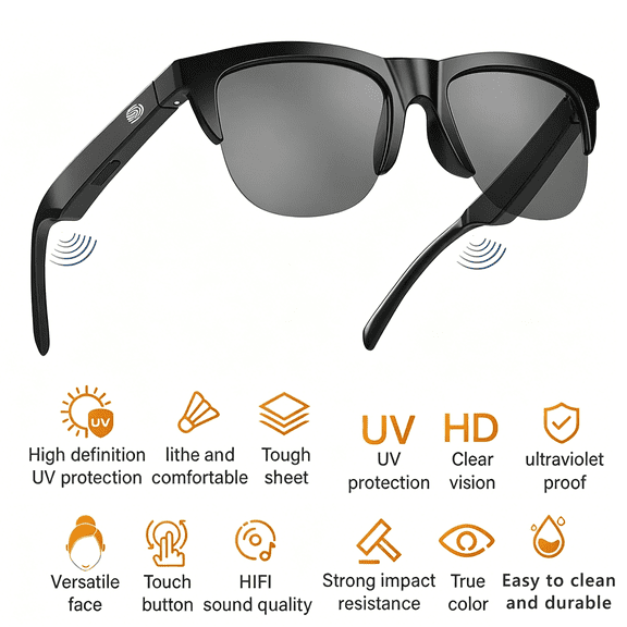 ZYQEEE Smart Sunglasses, Bluetooth Audio Music Glasses Open Ear Wireless Headphones Hands-Free Calling, Voice Assistant Activation, UV400 Polarized Sunglasses for Travel Driving Cycling,Father