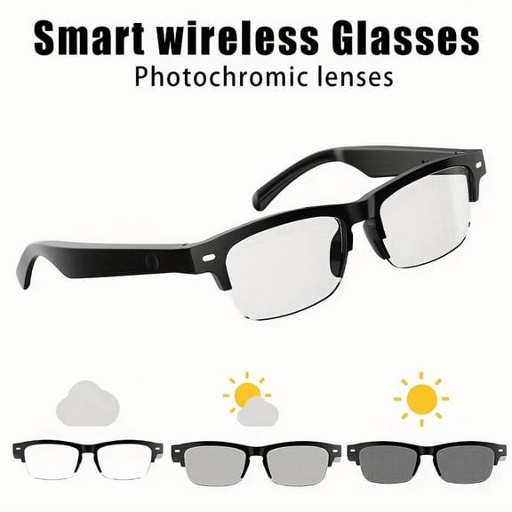 Smart Glasses with Wireless Mic & Speaker, HiFi Sound, Photochromic Lenses, Rechargeable Battery - 2-in1 Audio Eyewear for Sports & Outdoor Activities, Unisex Gift,