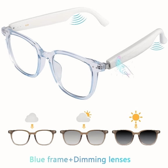 Smart Glasses w/Speakers - Touch/Voice Control, Anti-Blue Light, Open-Ear Music - USB Rechargeable, Color-Changing Lenses w/Case - Work/Running/Fishing Gift