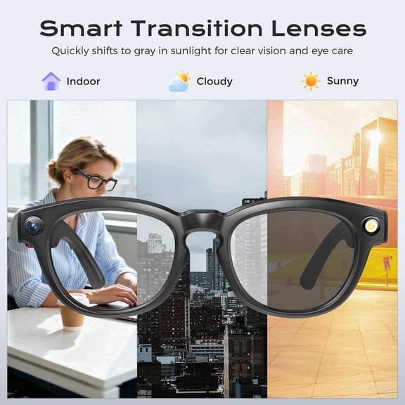Smart Glasses with 800W Camera and ChatGPTtech Glasses Equipped with Photochromic Lenses, Bluetooth 5.3, Image Stabilization, LED Flash