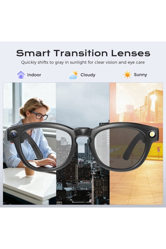 Smart Glasses with 800W Camera and ChatGPT—tech Glasses Equipped with Photochromic Lenses, Bluetooth 5.3, Image Stabilization, LED Flash