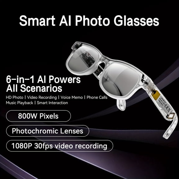 Smart Glasses with Dual Camera AI 1080P HD Recording 360° Surround Sound 32GB Storage Long Battery VR Experience Smartphone Replacement
