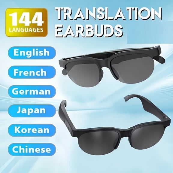 Smart Glasses with Real-Time Translation & Open-Ear Audio, Sports Headphones with Mic, Blue Light Filter for Driving, Travel, Commute