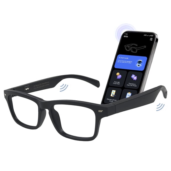 Smart Glasseswith AI,Bluetooth Music Glasses with 130+ Translation,Anti-Blue Light/UV400 Lenses,Audio Eyewear with Music play &Hands-Free Calling,Multifunctional Headphones glasses for Men Women