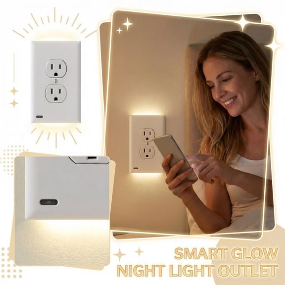 Smart Glow Night Light Outlet Socket Panel, Auto-Sensing Night Light, Standard Size for Bedroom Corridor Bathroom Dorm, Energy-Saving Soft Light