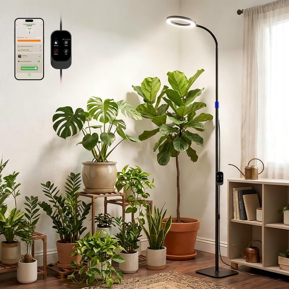 Smart Grow Light for Indoor Plants, 53.9"-67.5" Adjustable Height Full Spectrum LED Plant Light, APP Control with Auto Timer, Plant Assistant,Stepless Dimming, Ideal for Large Tall Plants