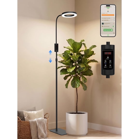 Smart Grow Light for Indoor Plants 24W Full Spectrum with Bluetooth App Adjustable Height 47-70.9 Auto Timer Black Bestseling