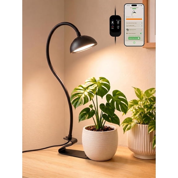 Smart Grow Lights for Indoor Plants,10W Full Spectrum LED Plant Light with 3/9/12 Timer,10 Dimmable Levels,Height Adjustable Grow Light with Base (Black)