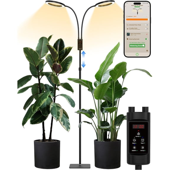 Smart Grow Lights for Indoor Plants, 48W Full Spectrum Plant Lights with Bluetooth App, Adjustable Height 47-70.9", Auto Timer, Indoor Plant Lamp for Large Tall PlantsBlack 48W