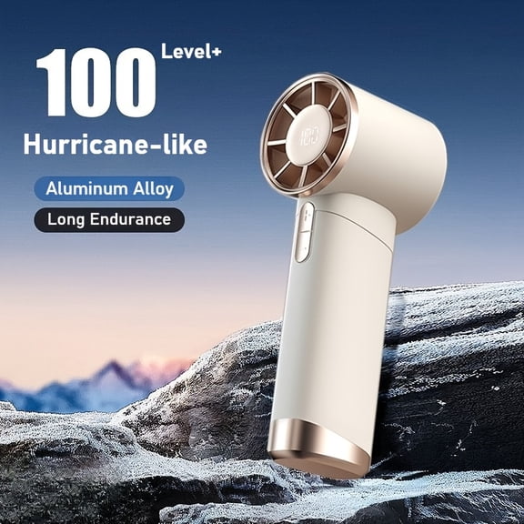 Portable Handheld Fan with Adjustable Speeds (1-100), 3000mAh Rechargeable Battery, Metal Body & Digital Display – Compact Gathering Wind Design for Travel, Camping, and Outdoor Use – Grey