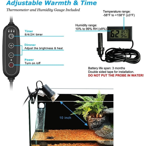 Smart Heat Lamp for Reptiles with Auto Timer (2/4/8 Hours) 50W UVA UVB Light Bulb, Dimmable Basking Spot Light, Pet Heating Lamp for Turtle, Lizard, Snake, Beared Dragon, Bird Cage