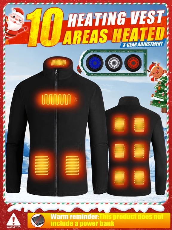 Smart Heated Fleece Jacket, 9 Heating Zones, USB Rechargeable, 3 Level Temperature Control, Winter Warm Zip Up Coat for Men, Ideal for Outdoor Camping, Hiking, Hunting (Power Bank Not Included)