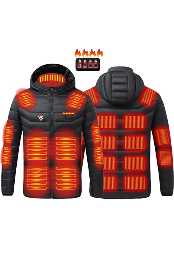 Smart Heated Jackets for Men with 4-Zone Control 21 Heating Areas USB Charging 10002mAh Hooded Small print Outwear (Battery Not Included)