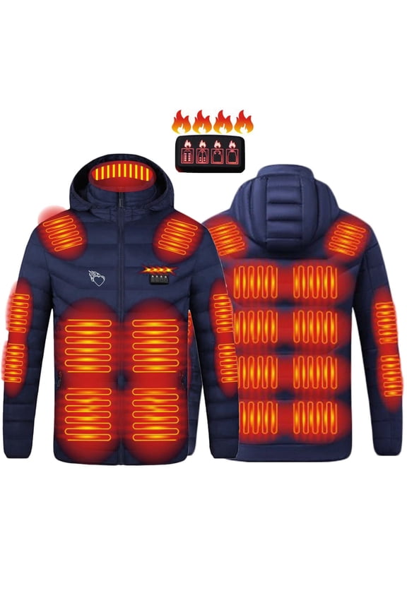 Smart Heated Jackets for Men with 4-Zone Control 21 Heating Areas USB Charging 10003mAh Hooded Small print Outwear (Battery Not Included)