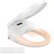 Smart Heated Toilet Seat for Short V-Shaped Toilets   Bidet Warm Water Wash, Self-Cleaning Nozzle, Warm Air Dryer, Deodorizer, Soft-Close Lid, LED Night Light & Remote Control, Easy Install