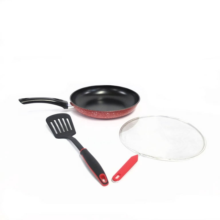 Smart Home 10 inch Non-Stick Fry Pan Red with Spatula and Splatter Shield