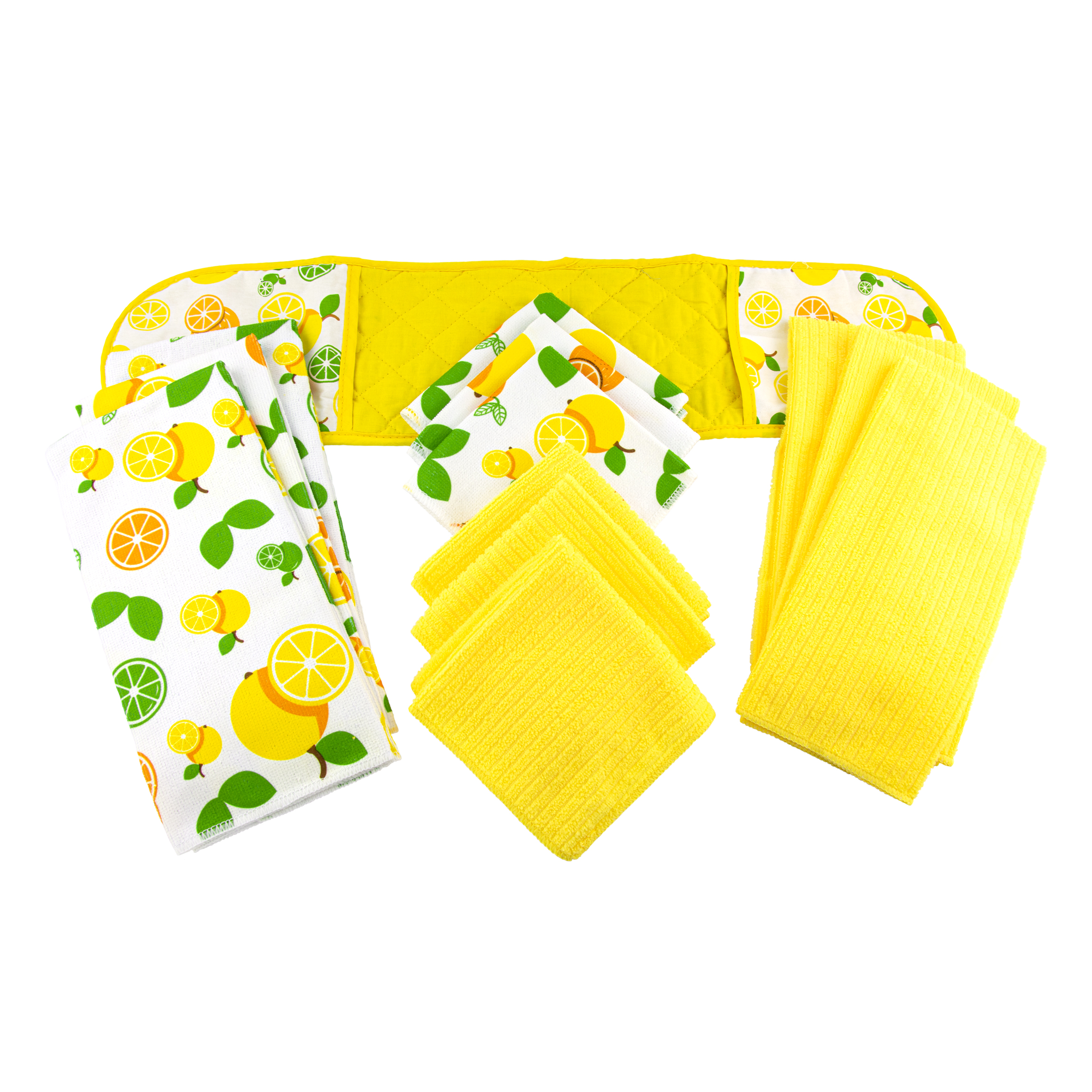 Smart Home 13 PC Citrus Party Kitchen Towel and Oven Mitt Set, Yellow