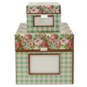Smart Home 2 Piece Gingham and Floral Storage Boxes in Pink & Green