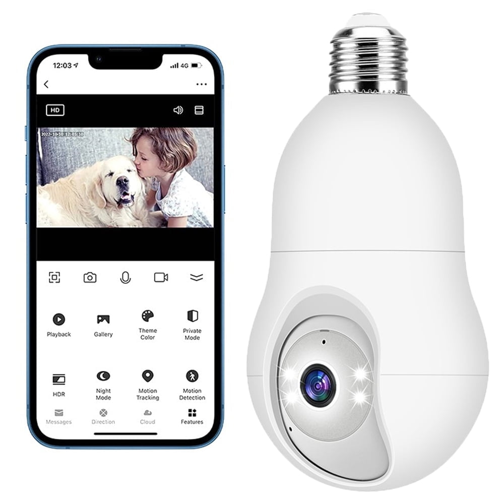 Light Bulb Security Camera, 2MP HD, 5G&2.4GHz, 360° View, WiFi, Zoom ...