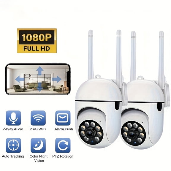 Smart Home Ball Camera 2 Pack, 1080P 355 Panoramic WiFi Camera with AI Human Tracking, Color Night Vision, 2-Way Audio, Sound & Light Alarm, Wireless Security Camera