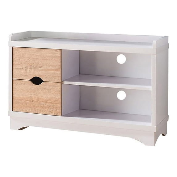 Smart Home Furniture 2-Shelf Contemporary Wood Shoe Bench in White/Natural