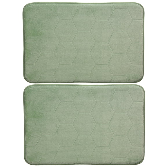Smart Home Geometric Embossed Green Non Slip Memory Foam Comfort Bathmat, 2 Pack