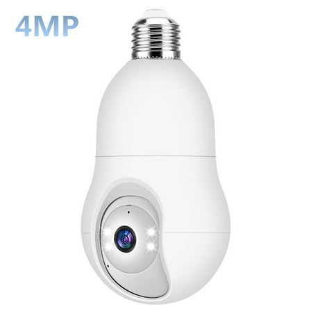 Smart Home Light Bulb Camera Wireless 2 Channels 4MP IP Camera with Night Vision, White