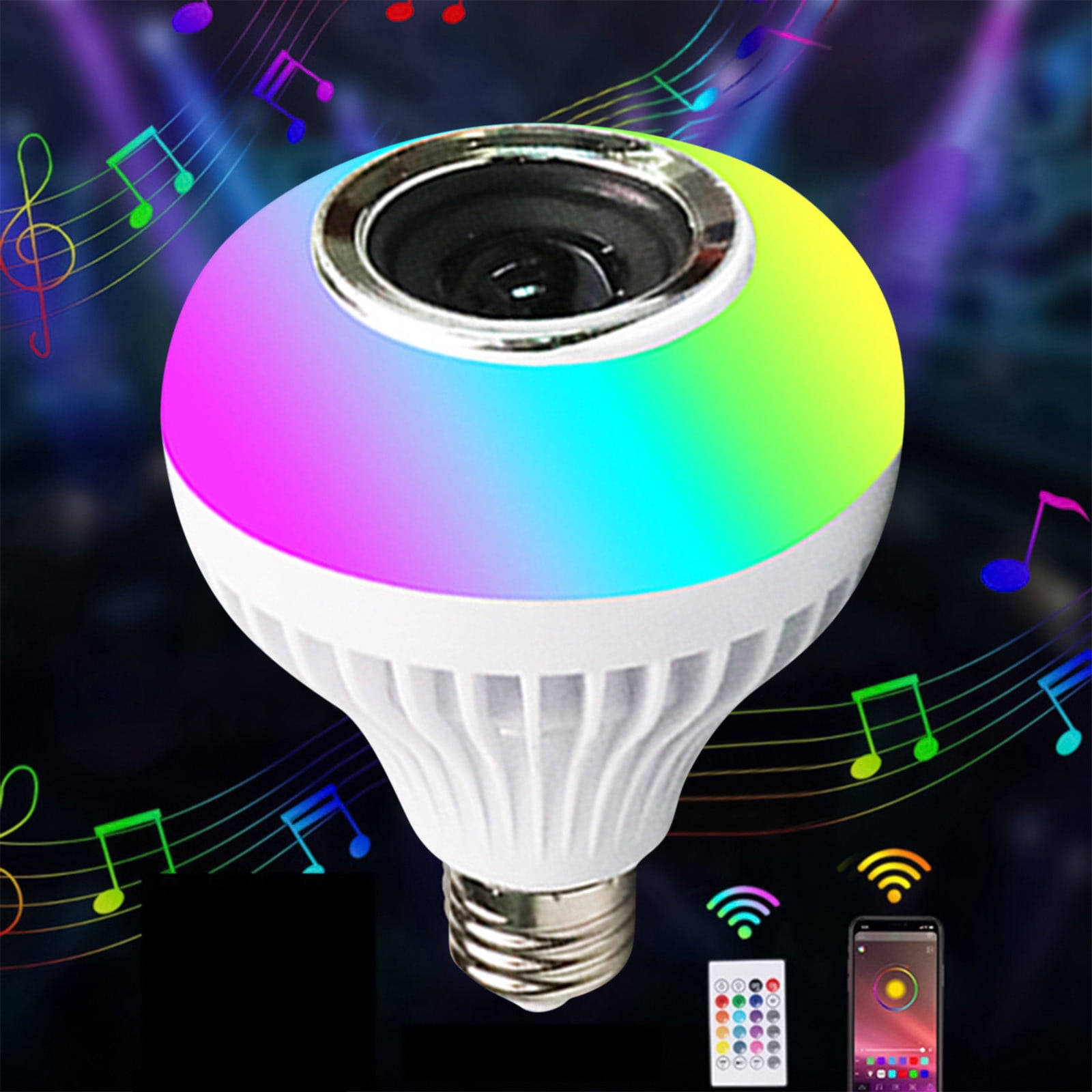 Smart Home Lights,LED Light Bulb with Integrated Bluetooth Speaker, E27 RGB Changing Lamp Wireless Stereo Audio,24 Keys Remote Control RGB Color Changing Speake Portable Speaker