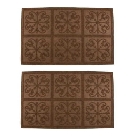 Smart Home Medallion Embossed Brown Doormats 26" X 16", 2 Pack