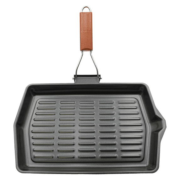 Smart Home Non-Stick Rectangular Grill Pan with Foldable Wooden Handle
