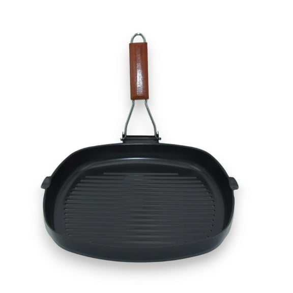 Smart Home Non-Stick Square Grill Pan with Foldable Wooden Handle