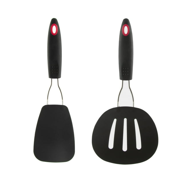 Smart Home Nylon Flexible Turner and Nylon Round Slotted Turner Set in Black