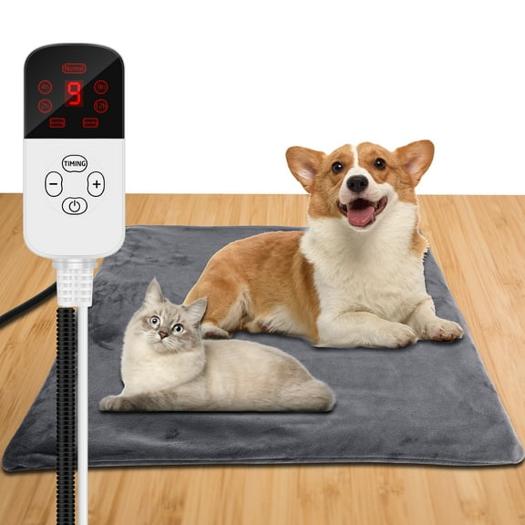 Smart Home Pet Heating Pad 18"x18" 9-Level Adjustable Temperature Bed with Timer, Grey