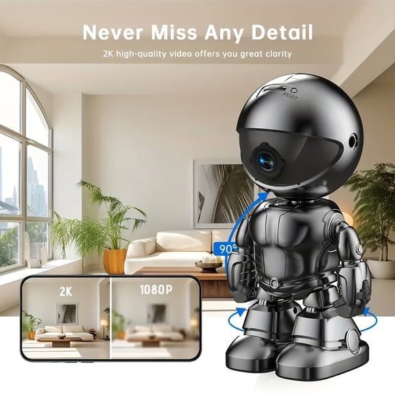 Smart Home Security PTZ Camera, HD Intelligent Robot Camera with Motion Detection, Two-Way Audio, Auto Tracking, Alarm, Night Vision, IP Surveillance Camera