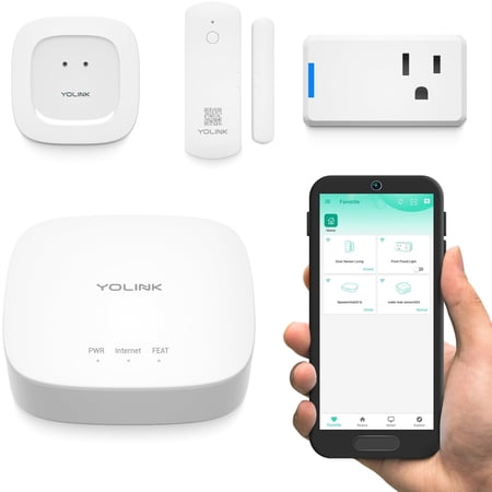 Smart Home Starter Kit 1/4 Mile World's Longest Range Smart Home Security System Include Smart Hub, Wireless Door Sensor, Water Leak Sensor, and Alexa Google Assistance IFTTT Enabled Smart Plug