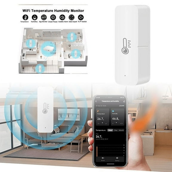 Smart Home Temperature Humidity Sensor Wireless Control Indoor Model Compact And Convenient Battery Powered WiFi Device For Real Data
