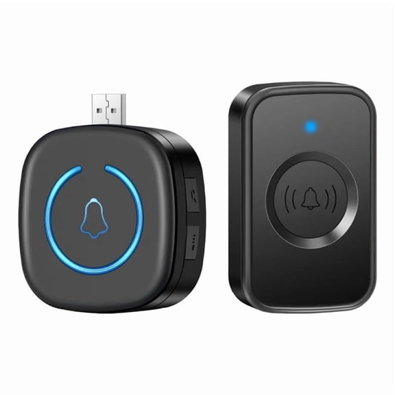Smart Home USB Wireless Doorbell Waterproof 60 Ringtones 5Volume Adjustable 150Meters Long Distance Outdoor Door Chime,A,1 pairs * Smart Wireless Doorbell,Black