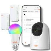 Smart HomeGuard Security Bundle 1x Camera, 2 x Door/Window Sensor, and 1 x LED Bulb - Expandable By Adding Additional MOBI Monitoring Devices