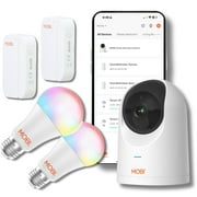 Smart HomeGuard Security Bundle 1x Camera, 2 x Door/Window Sensor, and 2 x Smart LED Bulb - Expandable By Adding Additional MOBI Monitoring Devices
