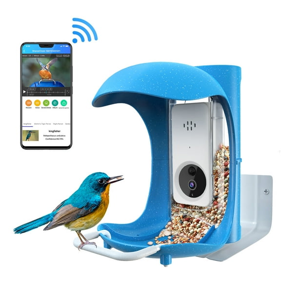 Smart Hopper Bird Chickadees Feeder Video Camera, Blue, Hopper Feeder