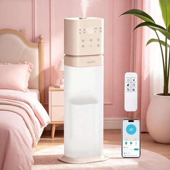 Smart Humidifier Large Room, 2.1Gal/8L Humidifiers for Bedroom with Extended Tube&Night Light, Whole House Cool Mist Humidifiers, WIFI App&Voice Control, School/Office/Warehouse, Pale Pink