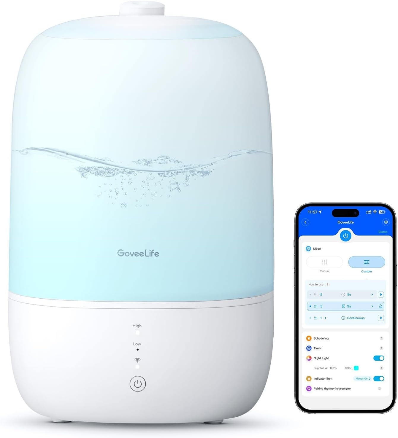 Smart Humidifiers for Bedroom, 3L Top Fill Cool Mist Humidifiers with Essential Oil Diffuser, Humidity Control, WiFi Air Humidifier with Night Light, for Baby, Plants, Home, Work with Alexa