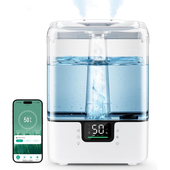 Smart Humidifiers for Bedroom Home, 6L Cool Mist Top Fill Humidifier Large Room with Essential Oil Diffuser, Touch/APP/Voice Control, NightLight Nursery & Plants (White, 1Pack)