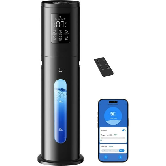 Smart Humidifiers for Bedroom Large Room, 7L/1.85Gal Quiet Humidifiers with 350ML/H Large Mist Speed,Smart App & Remote Control, 4 Mist Levels,Easy Top Fill, Cool Mist Humidifier for Home & Office