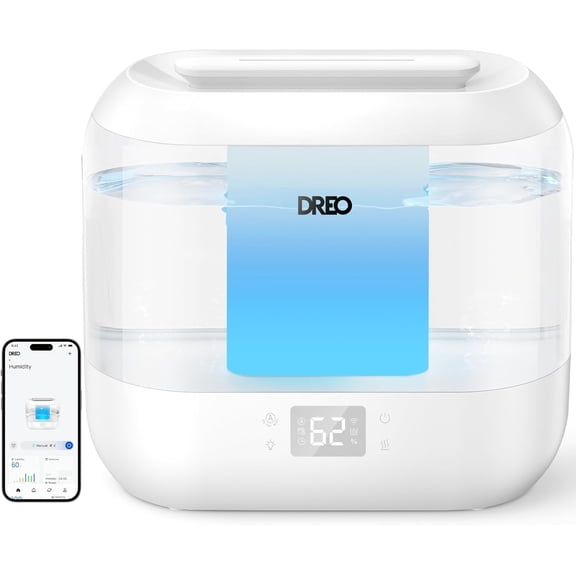 Smart Humidifiers for Bedroom, Top Fill 4L Supersized Humidifier Large Room with 28 dB, 36H Runtime, Touch/APP/Voice Control, Nightlight, Cool Mist Baby, Plants, Indoor, White