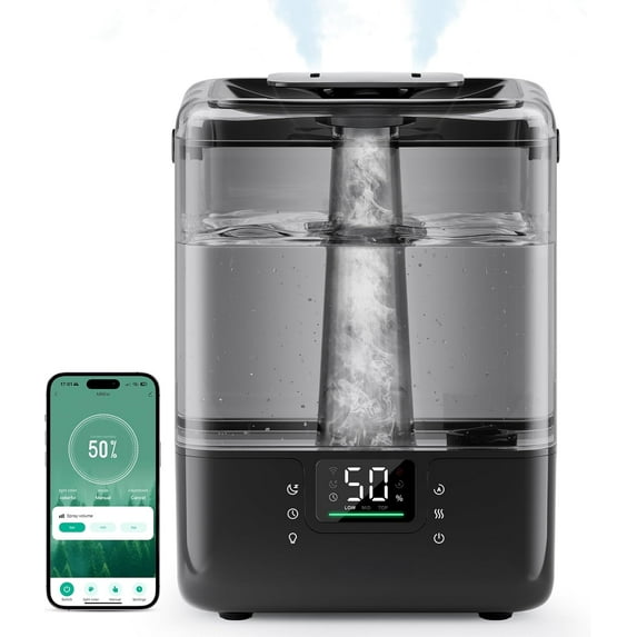 Smart Humidifiers for Bedroom Large Room Home, 6L Cool Mist Top Fill Humidifier with Essential Oil Diffuser, Black