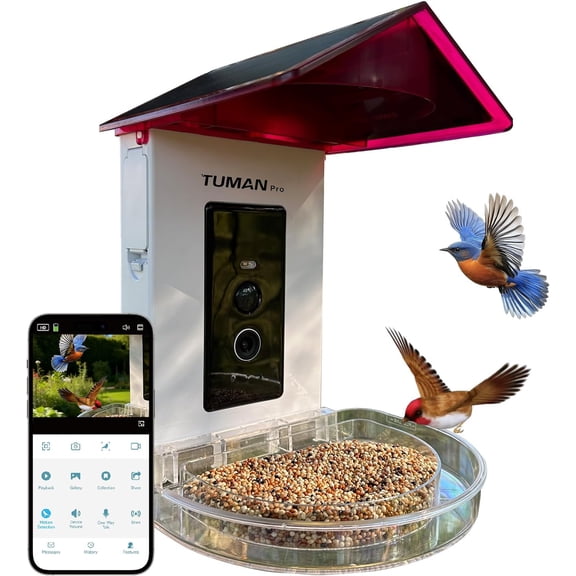 Smart Hummingbird Feeder with Camera, 1080P HD Video, AI Recognition, App Control, Solar Powered, Leak Proof Design for Outdoor Garden